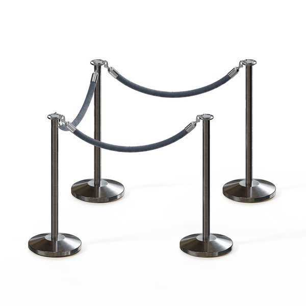 Montour Line Stanchion Post and Rope Kit Sat.Steel, 4 Flat Top 3 Gray Rope C-Kit-4-SS-FL-3-PVR-GY-PS